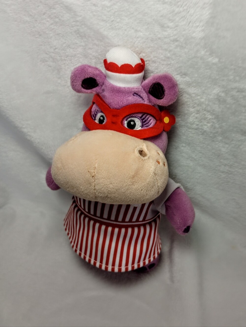 Disney Store Doc McStuffins Cartoon Hallie Hippo Plush Nurse w/ Striped Dress 8"
